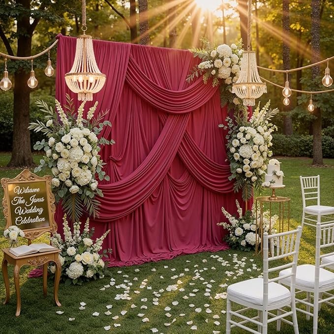 30ft x 10ft Maroon Backdrop Curtains for Parties, Polyester Burgundy Backdrop Drapes 6 Panels 5x10ft for Baby Shower Photography Birthday Parties Background