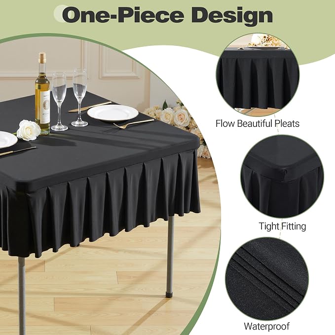Shillance 34x34 Inch Black Spandex Square Tablecloth 4 Pack,Wrinkle Free Black Fitted Table Cloth for Square Tables,Washable Pleated Table Cover for Wedding Birthday Cocktail Party Buffet Dinner