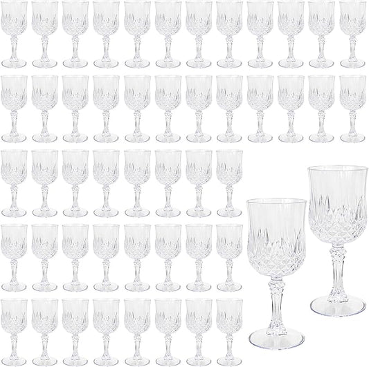 48 Pack Transparent Plastic Wine Glasses Vintage Style Reusable Plastic Cups Suitable for Weddings Banquets Parties Birthdays