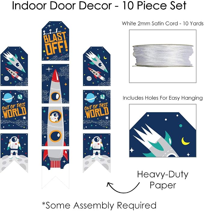 Big Dot of Happiness Blast Off to Outer Space - Hanging Vertical Paper Door Banners - Rocket Ship Baby Shower or Birthday Party Wall Decoration Kit - Indoor Door Decor