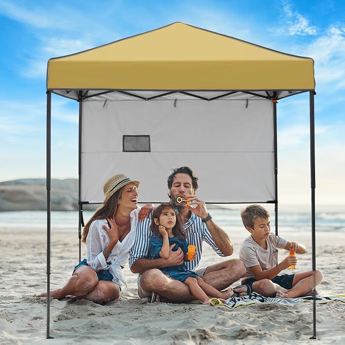 6x4 Pop Up Canopy Tent with Half Wall Panel, Instant Portable Beach Canopy, Outdoor Tent with Carry Bag for Camping, Sports, Tailgating, Events, Beige