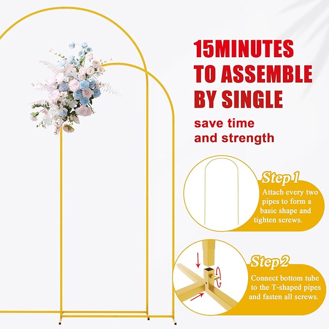 Putros Arch Backdrop Stand, 7.2ft & 6ft, Metal Wedding Arch Stand, Gold, Set of 2, Arched Background Frame for Birthday Party, Baby Shower, Graduation, Photography Decoration