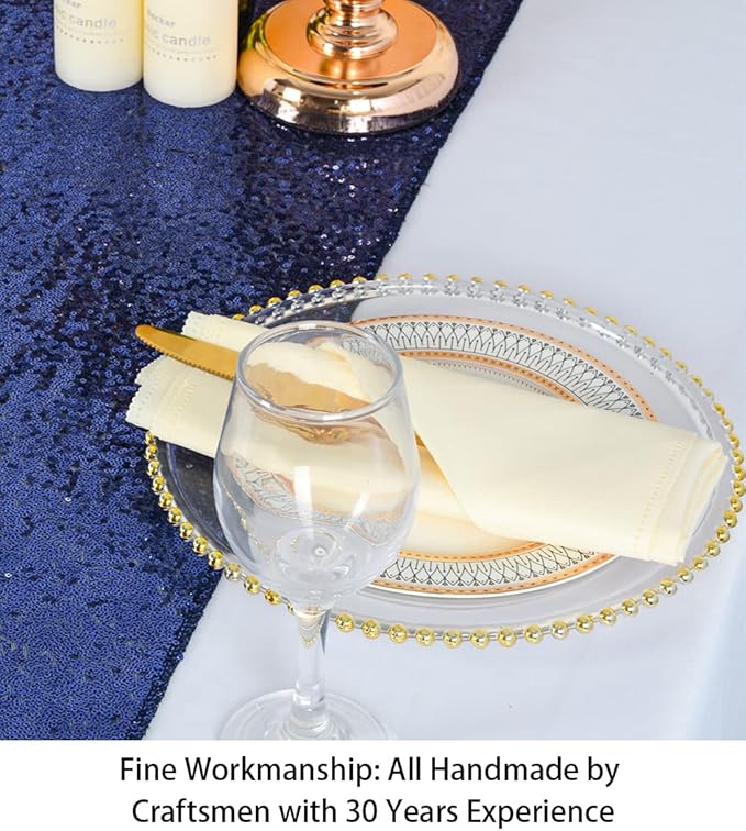 ShinyBeauty Navy-Table-Runners-15 Pieces-12 x108-Sequin-Table-Runner Wedding Catering Christmas Decorations Blue Glitter Fabric Tables Linen for Event Holiday Outdoor Decor
