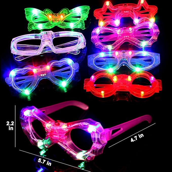 24 Packs LED Glasses for kids Glow in the dark Party Supplies ,6 LED 6 Shapes Light up Party Glasses Flashing Glow Party Favor Toys Bulk for Kids Adults Birthday Party Favor Halloween Holiday
