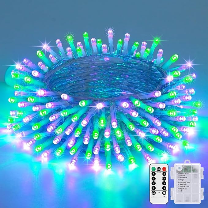 JMEXSUSS 33FT 100 LED Battery Operated Halloween Lights with Remote, Purple and Green Halloween Lights Indoor Outdoor, 8 Modes String Lights for Outside Yard Tree Front Porch Room House