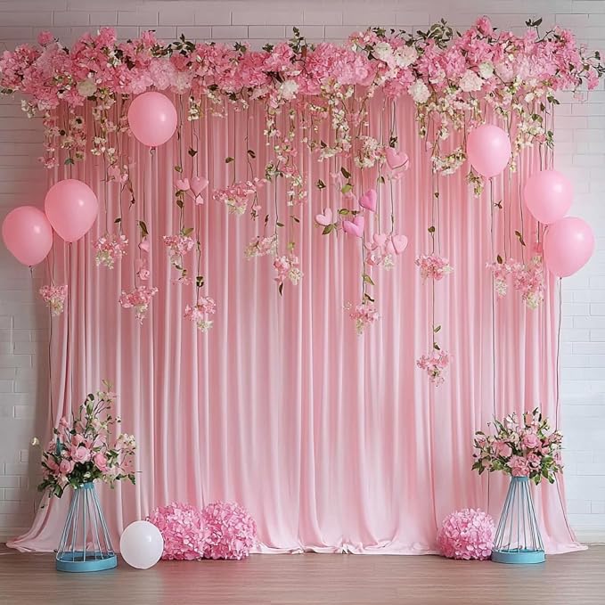 50ftx12ft Baby Pink Backdrop Curtains for Wedding-Wrinkle Free Backdrops Curtain Drapes Fabric Decorations Photo Back Drop Cloth for Baby Shower Photography Stage Reception 10Panels 12ft(H) x 5ft(W)