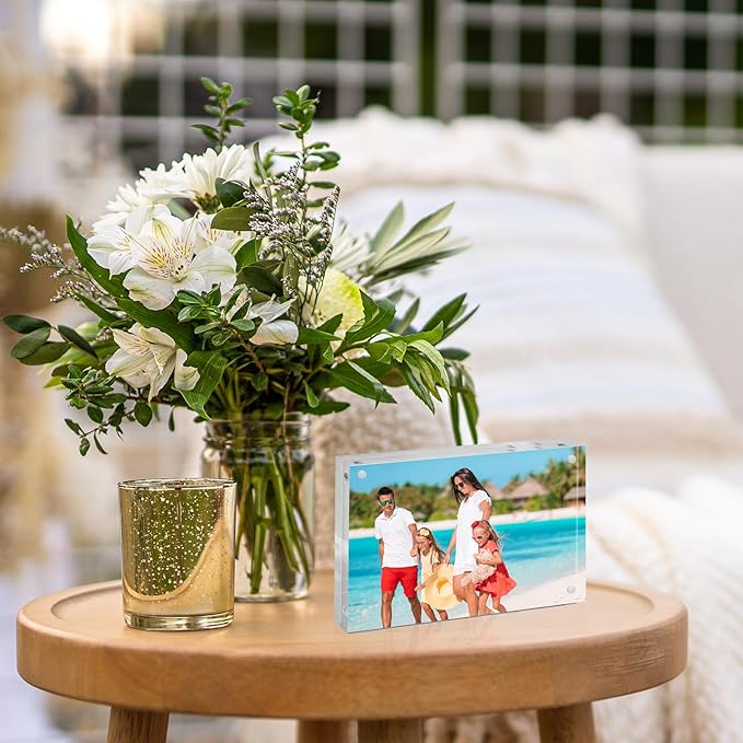 TWING 5x7 Acrylic Picture Frames 2 Pack,20MM Thickness Double Sided Magnetic Clear Photo Frame,HD Frameless Acrylic Photo Frame Display for Desktop Gift Ideal,Cleaning Cloth Included