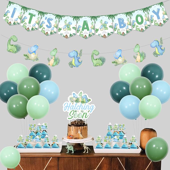 Dinosaur Baby Shower Decorations for Boys Blue Green Dinosaur Its A Boy Banner Garland Hatching Soon Cake Topper Rawr Its A Boy Decor Dinosaurs Theme Balloons for Dinosaurs Theme Party Supply