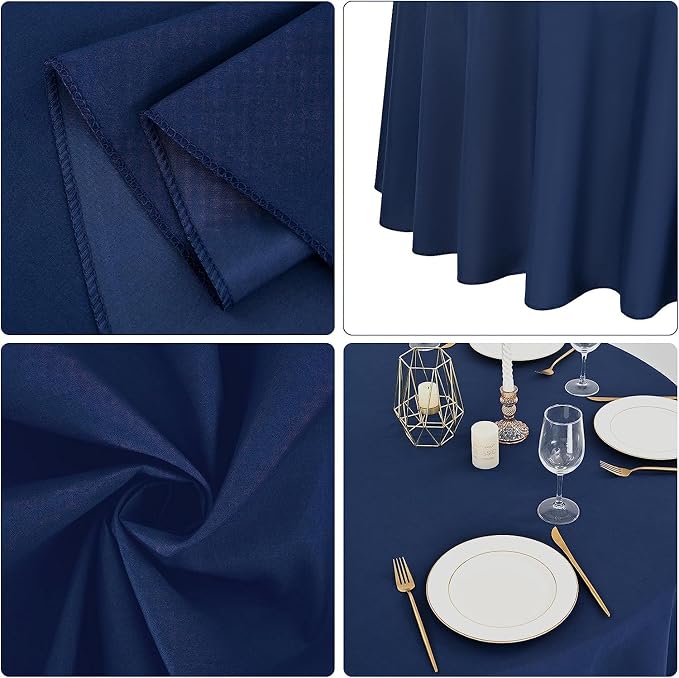 8 Packs Navy Blue Round Tablecloth - 108 Inch, Premium Polyester Table Cloth for Round Tables, Washable Fabric Table Covers for Wedding, Party, Banquet, Dining Tables and Camping