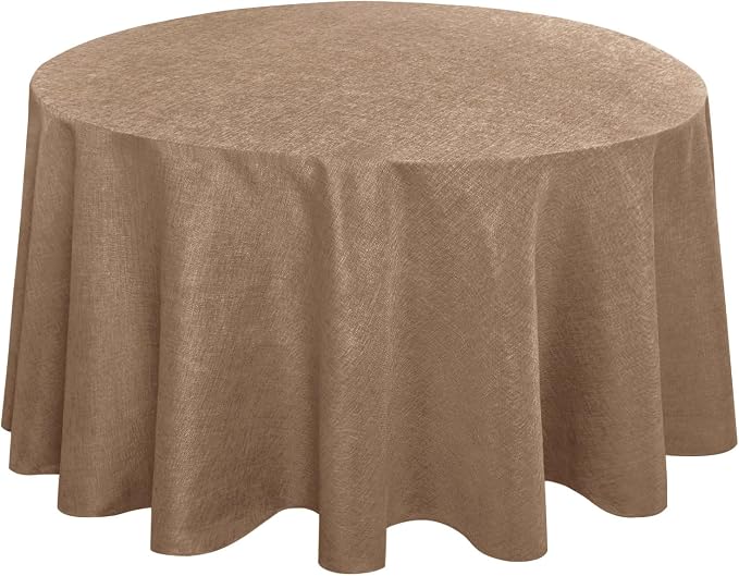 Hiasan 120 Inch Round Tablecloth Linen - Wrinkle and Stain Resistant Decorative Rustic Wipeable Table Cloth for Patio Dining Kitchen Party Wedding, Khaki