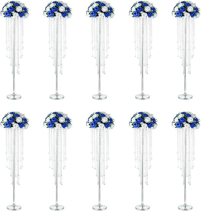 NUPTIO Silver Vases for Centerpieces Wedding - 10 Pcs 39.4in Tall Vase for Tables - Flower Stand Chandelier for Weddings