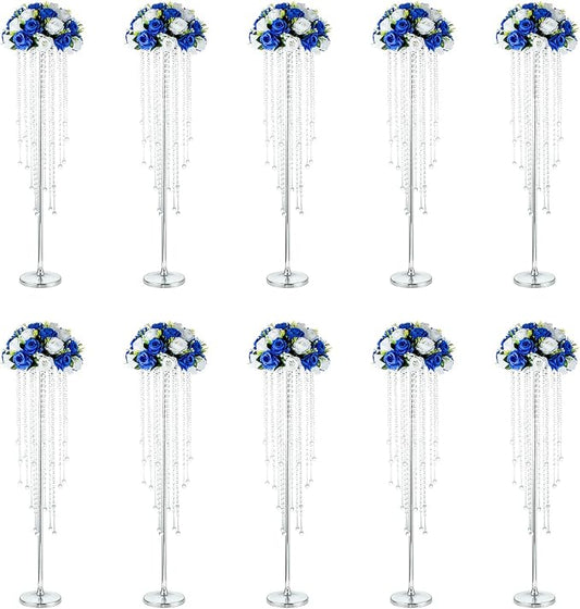 NUPTIO Silver Vases for Centerpieces Wedding - 10 Pcs 39.4in Tall Vase for Tables - Flower Stand Chandelier for Weddings