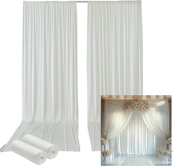 10ftx14FT Wrinkle Free Ivory Backdrop Curtain, 2 Panels 14FT Height Ivory Wedding Backdrop Drapes, Silky Polyester Back Drop Cloth for Birthday Photography Background Party Backdrop Draping