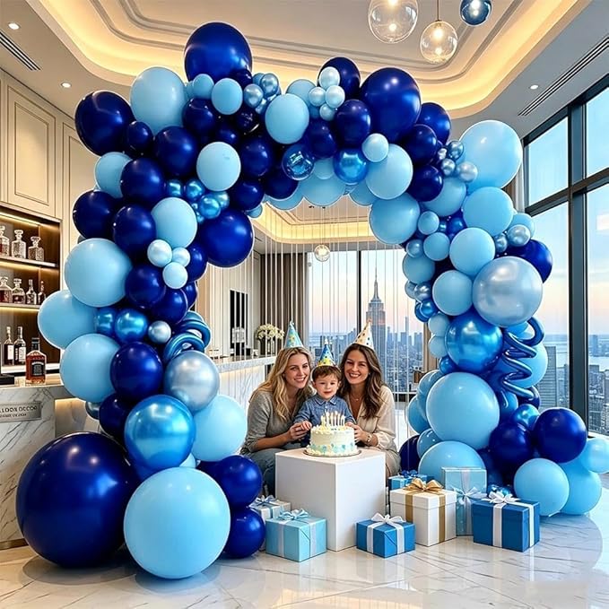 Royal Blue Balloon Garland Double Stuffed, Navy Dark Blue Metallic Balloon Kit for Birthday Baby Shower Bridal Wedding Graduation Anniversary Party Decorations