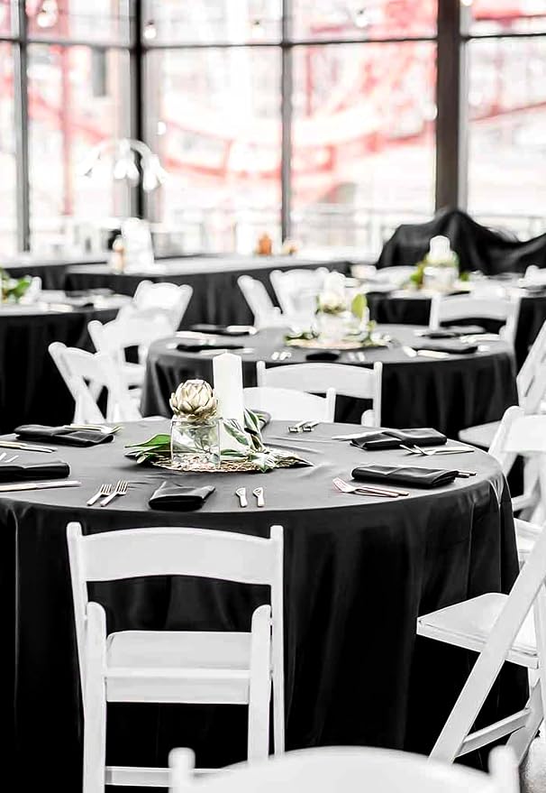 fani 6 Pack 108 Inch Round Tablecloth, Black Polyester Fabric Table Cloth for Round Table, Stain and Wrinkle Washable Table Cover for Wedding Party Dining Table Buffet Banquet Restaurant and Camping