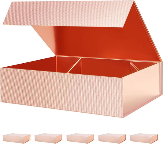 PACKHOME 6 Large Gift Boxes 13.5x10x3.5 Inches, Sturdy Shirt Boxes with Magnetic Lids for Multiple Occasions (Glossy Rose Gold)