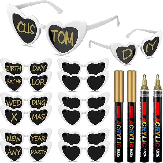 Flutesan Personalized Heart Sunglasses Bulk Custom Glasses with Paint Pens for DIY Wedding Party Favors