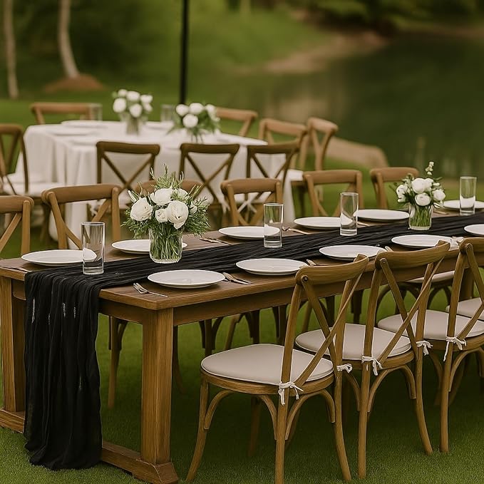 6 Pack Black 10FT Cheesecloth Table Runner 120 Inch Rustic Boho Gauze Cheese Cloth Table Runner for Wedding Baby Shower Bridal Shower Birthday Party Home Decorations
