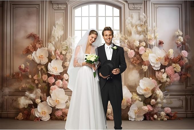 European Style Interior Room Backdrop 8x6ft Art Oil Painting Flowers French Window Photography Background Birthday Bridal Shower Women Girl Home Room Office Decor Banner Photo Studio Props