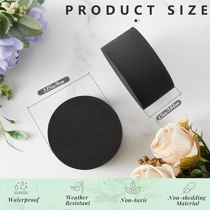 Lallisa 12 Pcs Black Round Reusable Floral Foam Blocks Water Weather Resistant Dry Floral Foam for Artificial Flower Arrangements Outdoor Hanging Florist Plant Bases for DIY Wedding (3.15 x 1.5)