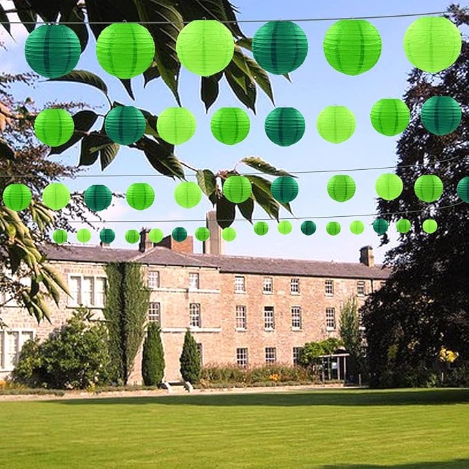 CC wonderland zone 12pcs Green Paper Lanterns,Round Hanging Paper Lampshade for Baby Shower Forest St. Patrick's Day Party Decoration