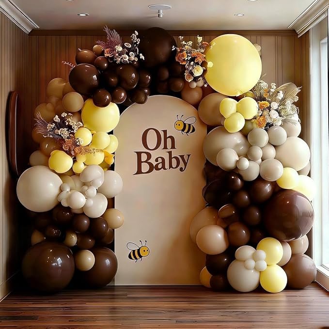 Yellow Balloon Arch Kit, Double Stuffed Yellow Brown White Balloon Garland Beige Tan Balloons for Bee Birthday Boho Baby Shower Sunflower Party Decoration