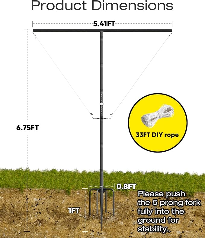 7.5FT Outdoor Giant Ring Toss Game for Adults and Family, Height Adjustable Hook and Ring Game with 3 Sizes Ring & 33FT DIY Rope for Party, Metal Large Ring Toss Game for Home, Yard, Black