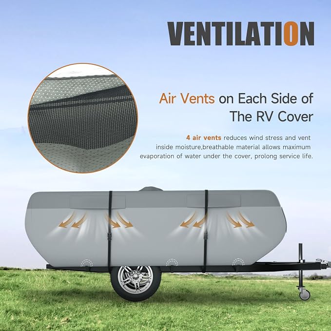 Pop Up Camper Cover 14'-16', 7 Layers Waterproof Pop-up Tent Trailer Cover Anti-UV Folding Camper RV Cover for Motor Home
