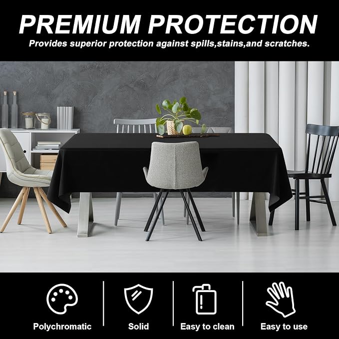 54IN X 320FT Plastic Table Cover Roll with Cutter Box, Cut to Size Plastic Table Cloths for Parties, Birthday, Disposable Tablecloth Roll for All Shape Tables (Black, 54 Inch X 320 Feet)