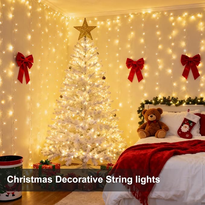 Black Fairy Lights Plug in 752 LED Warm White Waterproof | 30.68FT copper wire string with 13.1FT cord, warm glow, IP44 for plug in fairy lights outdoor vine, railing, tree decor