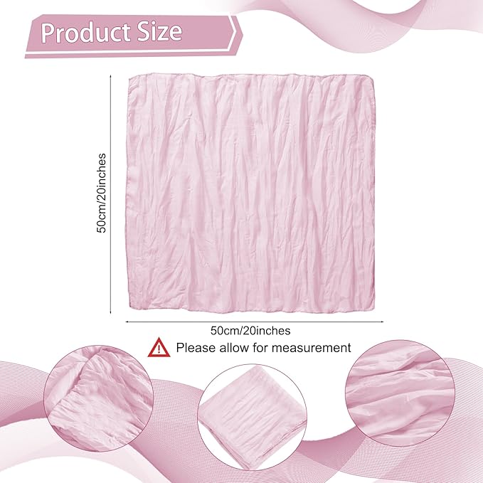 LZY 120 Pack Gauze Cheesecloth Napkins 20x20 Inch Dinner Cloth Napkins, Soft Boho Table Napkins Rustic Wrinkled Cheese Cloth Napkins Bulk for Wedding Party Baby Shower Event Decor (Pink)