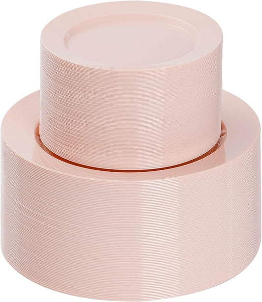 Goodluck 200PCS Disposable Pink Plastic Plates, Heavy Duty Disposable with 100 10.25 inch and 100 7.5 inch Dessert Plates for Party, Wedding, Baby Shower