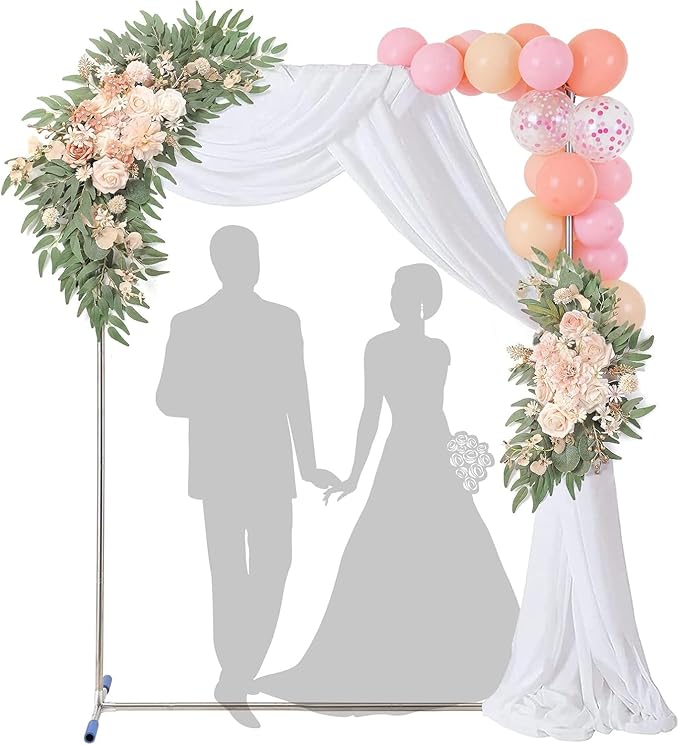 Metal Square Backdrop Stand 7x5FT, Heavy Duty Wedding Arch Stand Frame with Support Base for Ceremony, Parties, Anniversary, Birthday, Garden, Balloon Decoration, Stainless Steel, Rectangle Background