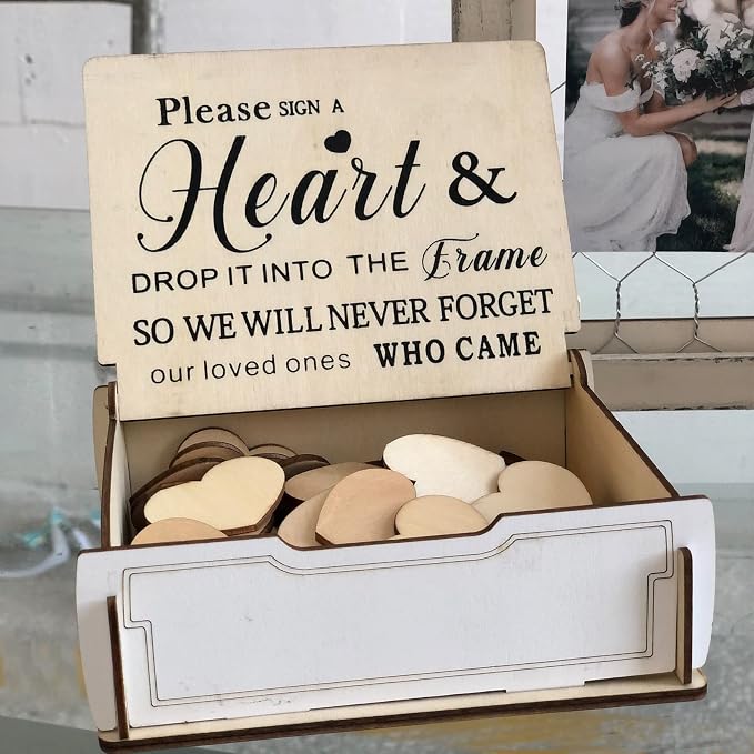 Wedding Guest Book Alternative, Rustic Wedding Decorations for Reception, Favors for Guests 80 Hearts Green Wreath (Light Beige)