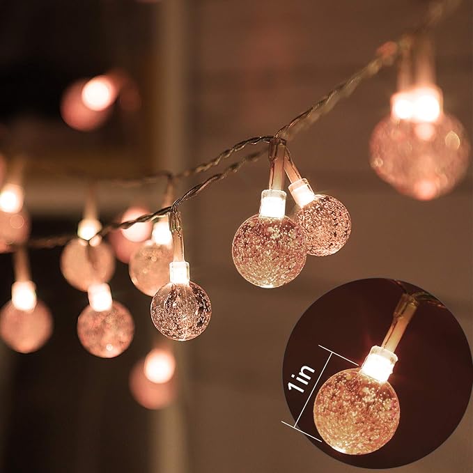 OMIKA Globe Outdoor String Lights Plug in, Connectable 66ft 120LED Crystal Ball Light Waterproof Remote, 24 Colors Decorative Lights for Patio Umbrella Tent Garden Eaves Party Indoor Christmas Décor