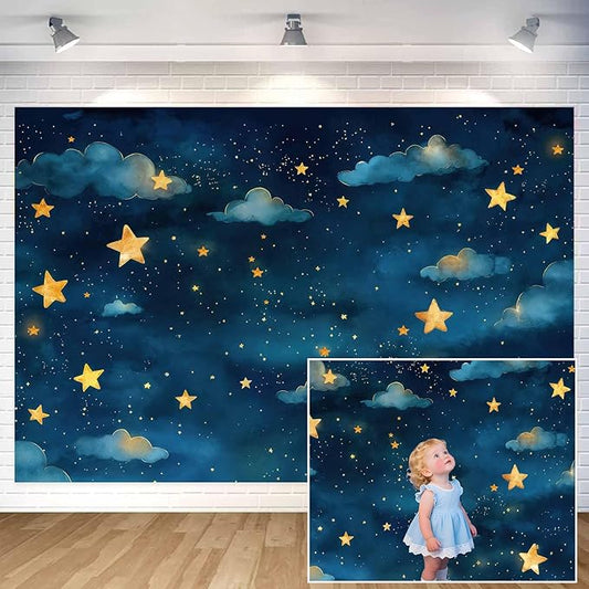 Twinkle Twinkle Little Star Backdrop,Night Sky Photography Background,Gender Reveal Happy Birthday Newborn Baby Shower Party Supplies,Galaxy Starry Space Theme Decorations Photo Booth Props-6x4FT