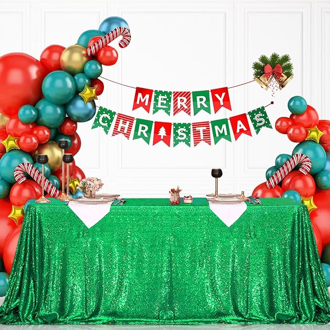Eternal Beauty Green Tablecloth, 50x80 Inch Sequin Rectangle Glitter Table Cover for Cake Dessert Exhibition Party Birthday Events