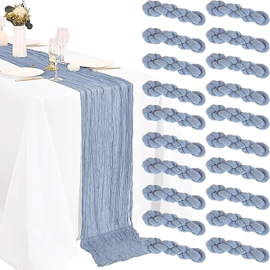 20 Pack Dusty Blue Cheesecloth Table Runner 10FT Boho Gauze Fabric Cheese Cloth Table Runners for Wedding ,Party,Baby Shower, Bridal Party, Rustic Farmhouse and Table Decorations
