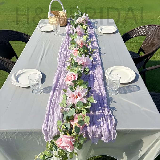 Artificial Flower Garland，6.5Ft Fake Dahlia Rose Flowers Garland Floral Eucalyptus Greenery Vine for Wedding Arch，Table Runner Centerpieces Backdrop Room Wall Hanging Plant Decor（Pink）