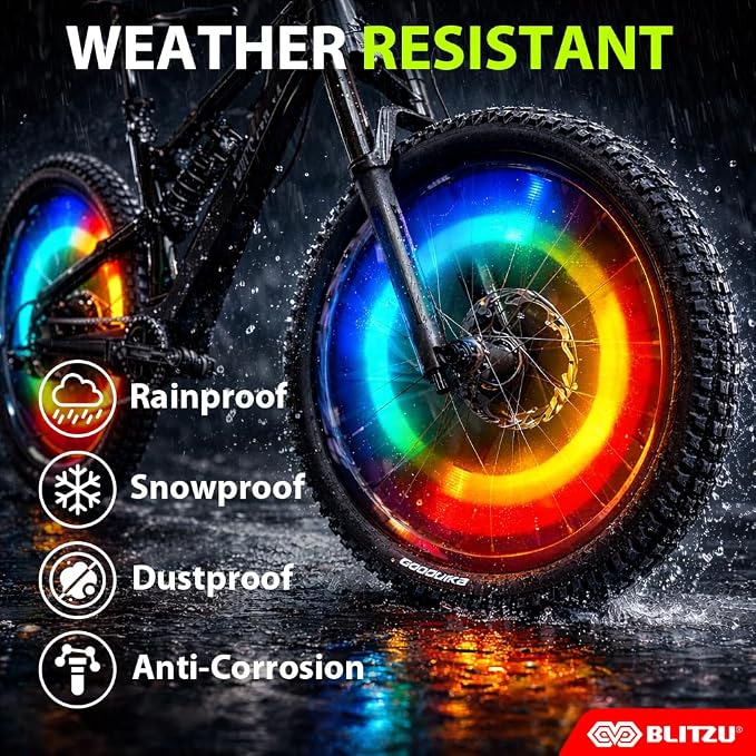 BLITZU Bike Wheel Lights, Bicycle Spoke Decorations Light for Night Riding, 2-Tire Pack 7 Colors in 1 Fun Bright Patterns, Disco LED Safety Strip Light, Bike Accessories for Kids, Boys, Girls, Adults