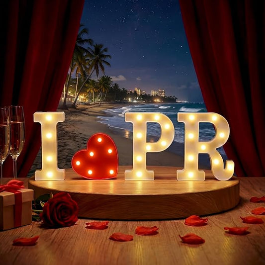 Ganeen Puerto Rico Party Decorations I Love Pr Light up Letters LED Letters Sign for Puerto Rican Theme Party Birthday Home Tabletop Decor Christmas Supplies Xmas Gift