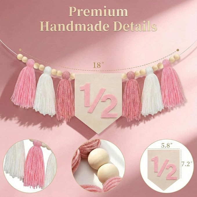 Baby First Birthday Party Decorations First Highchair Banner For Baby Boys Blue High Chair Banner Crown Cake Topper Baby Photo Banner 1st Birthday Photo Backdrop (1/2 Pink)