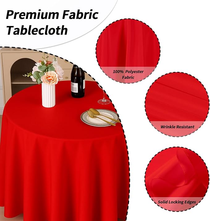Fixwal 6 Pack Red 120 Inch Round Tablecloths, Reusable Heavy Duty Washable Polyester Table Covers, Stain and Wrinkle Resistant for Party, Christmas, Anniversary, Outdoor, Camping