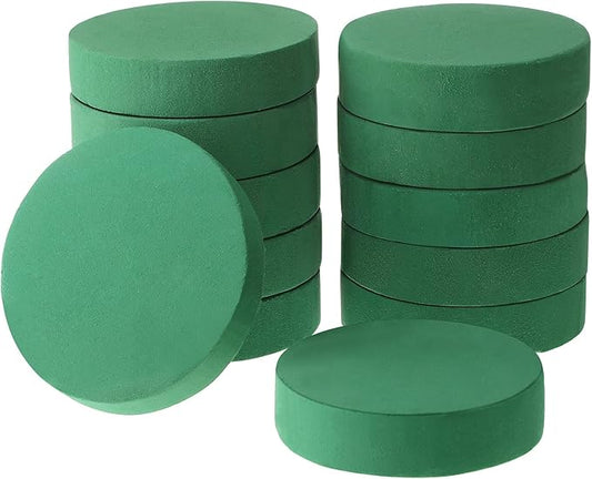 Maitys 12 Pieces Round Floral Foam Wet Green Flower Foam DIY Flower Arrangement Kit for Aisle Wedding Party Decoration (6.5 x 6.5 x 1.57 Inches)