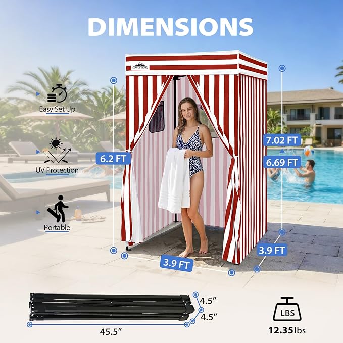 EAGLE PEAK 4x4 Pop Up Changing Tent, Flat Top Changing Room, White/Red | Portable, Privacy Tent, Pool Cabana, Dressing Room, Shower & Toilet Use, Opaque Fabric, Instant Setup, Photoshoots, Camping