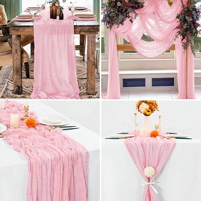 16 Pack Pink Valentine's Day Cheesecloth Table Runner 21x120 Inch Gauze Table Runners Reusable Polyester 10ft Boho Rustic Cheese Cloth Table Runner for Wedding Party Baby Shower Birthday