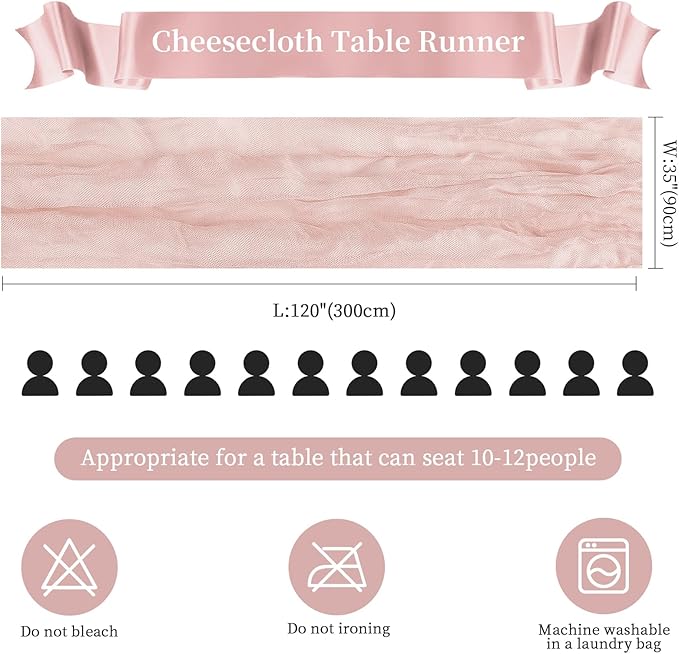 6 Pack Dusty Pink Mother’s Day Cheesecloth Table Runner 10FT Long Boho Gauze Table Runner Rustic Sheer Runner for Spring Wedding Bridal Baby Shower Birthday Holiday Party Table Decor Easter Decor