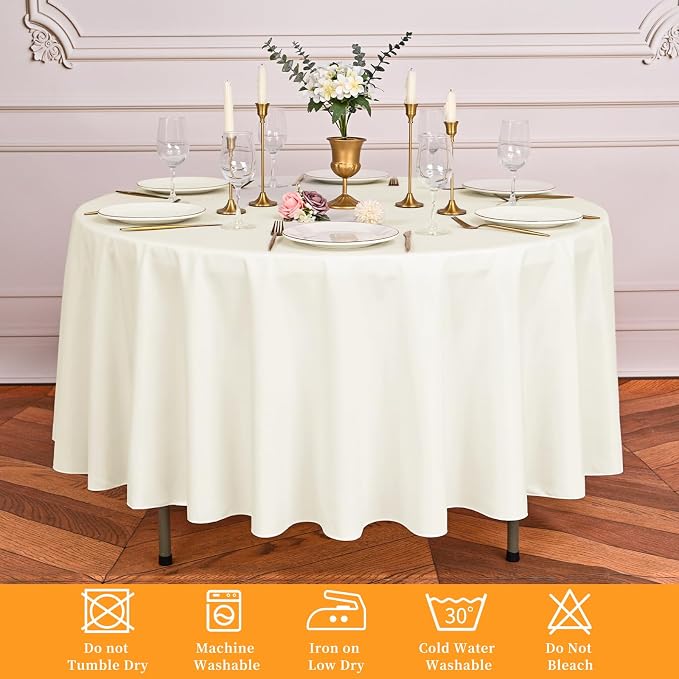 Pesonlook 12 Pack Round Tablecloth,Ivory Polyester Round 90 Inch Washable Fabric Round Table Cover for Wedding/Party/Banquet/Dining/Buffet Table