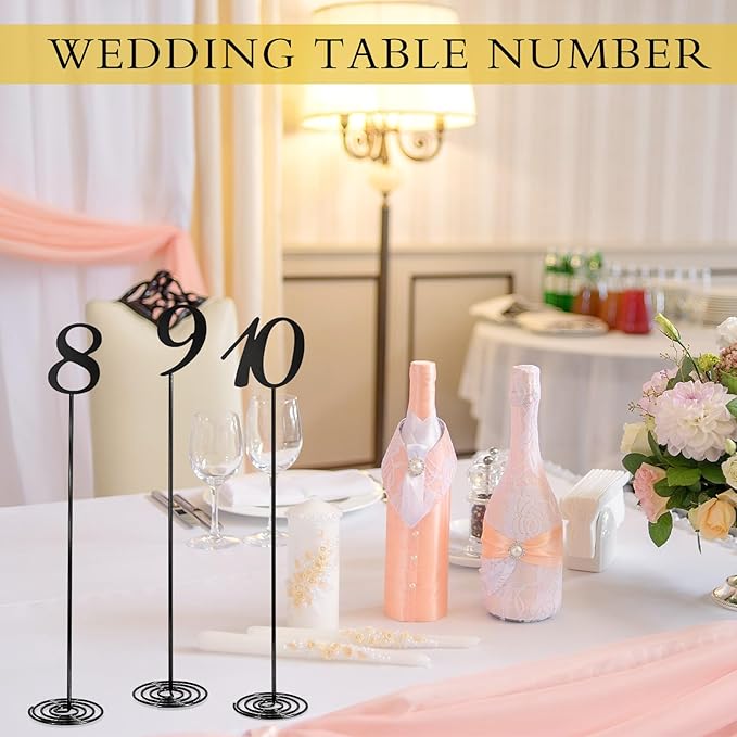 Therwen 20 Pcs Metal Table Numbers 1-20 Table Numbers for Wedding Reception 12 Inch Stainless Steel Party Desk Figure with Sturdy Holder Base for Banquet Wedding Party Event Catering(Black)