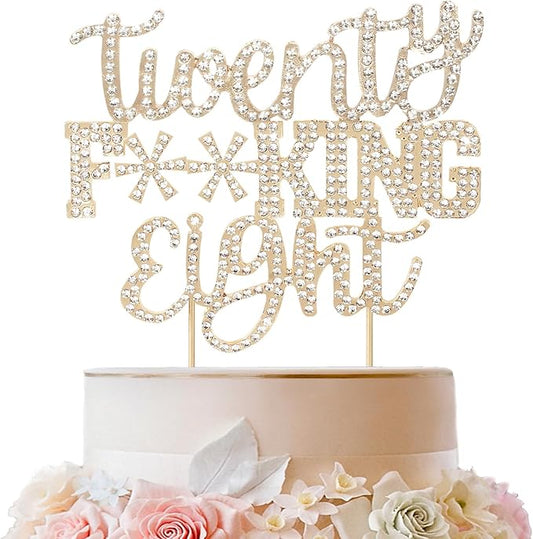 LINGTEER Happy 28th Birthday Funny Gold Rhinestone Cake Topper - Cheers to 28 Years Old,Happy 28th Birthday Party Cake Centerpieces Topper Decorations.